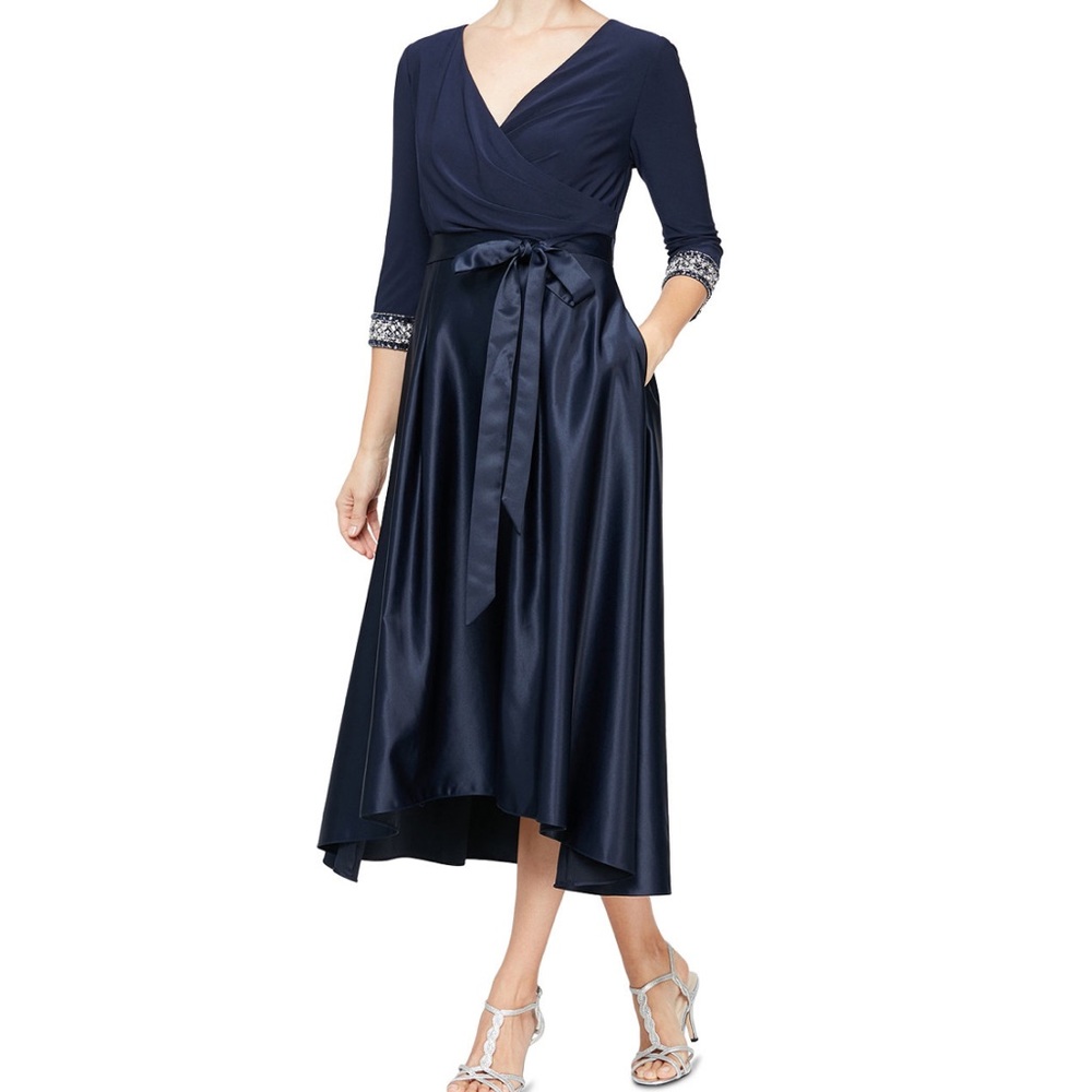 Alex Evenings Navy Dress 6P NWT